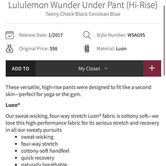 Lululemon Wunder Under Pant (Hi-Rise)
Teeny Check Black Cerulean Blue Size 8 - Picture 8 of 8